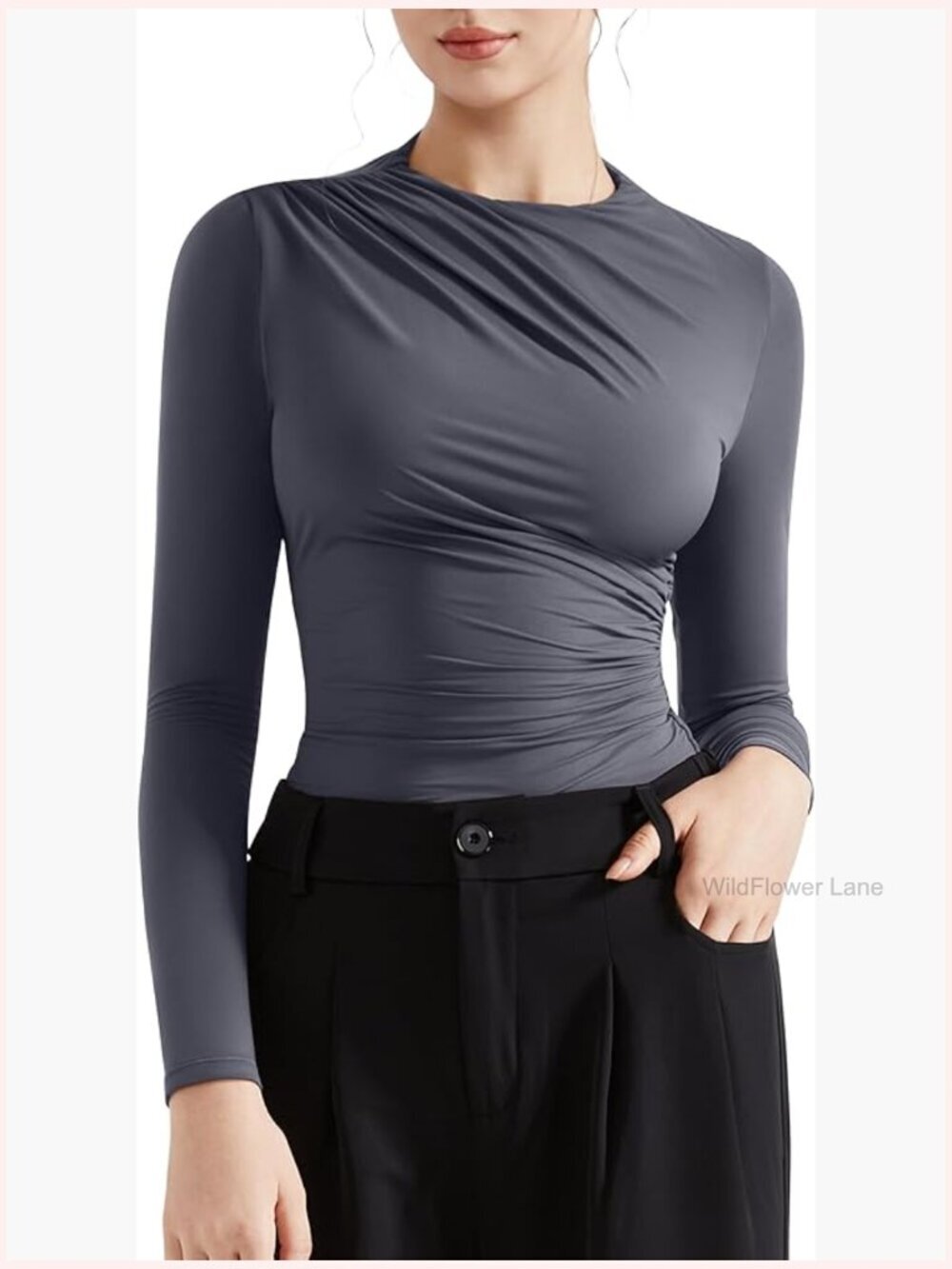 Women Business Casual Long Sleeve Tops Double Lined Basic T Shirts